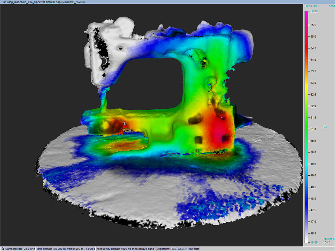 Acoustic map 3d of sewing machine at 4kHz in third octave
