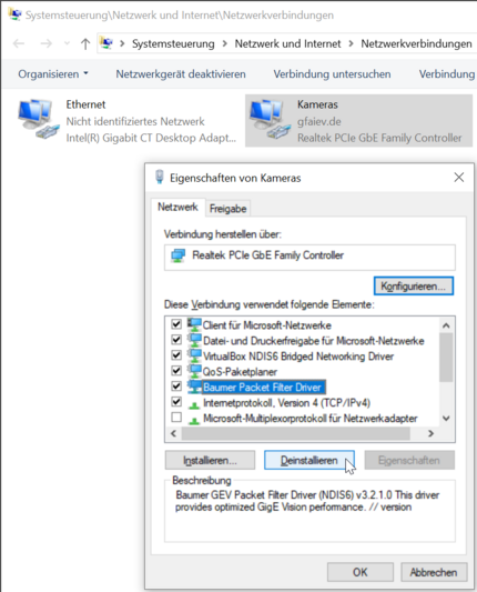 Abb. 2: Netzwerkverbindungen und Eigenschaften des Netzwerkadapters "Kameras" erweitert-kameras-eigeschaften