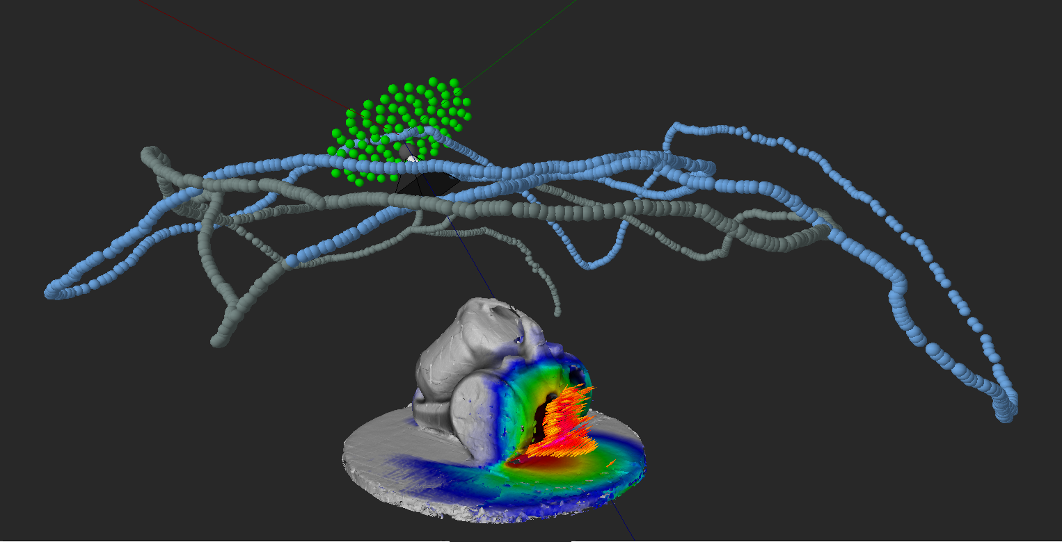 Fig. 1: Trajectory, strong source and directivity arrows of strongest source at 20 dB absolute source dynamic